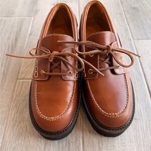 Maje- brown leather platform boat shoes